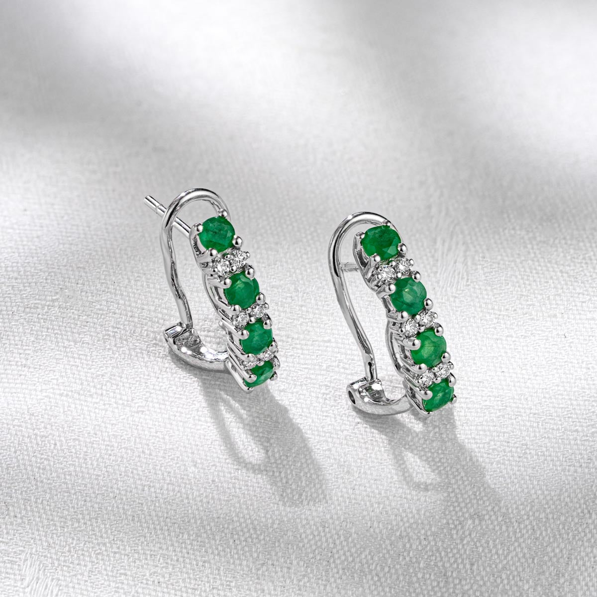 Emerald Earrings Half Huggie With Lab Diamonds Set in 925 Silver